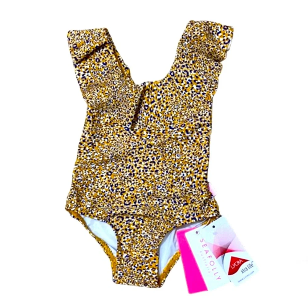 SEAFOLLY Toddler Girl's Leopard Print w Ruffles One-Piece Swimsuit Size 2